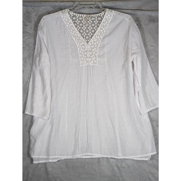Grand and Green Tunic top XL Rayon/Nylon Bust 43" Len 28.5' Sleeves 3/4 19"Lace - Picture 2 of 13